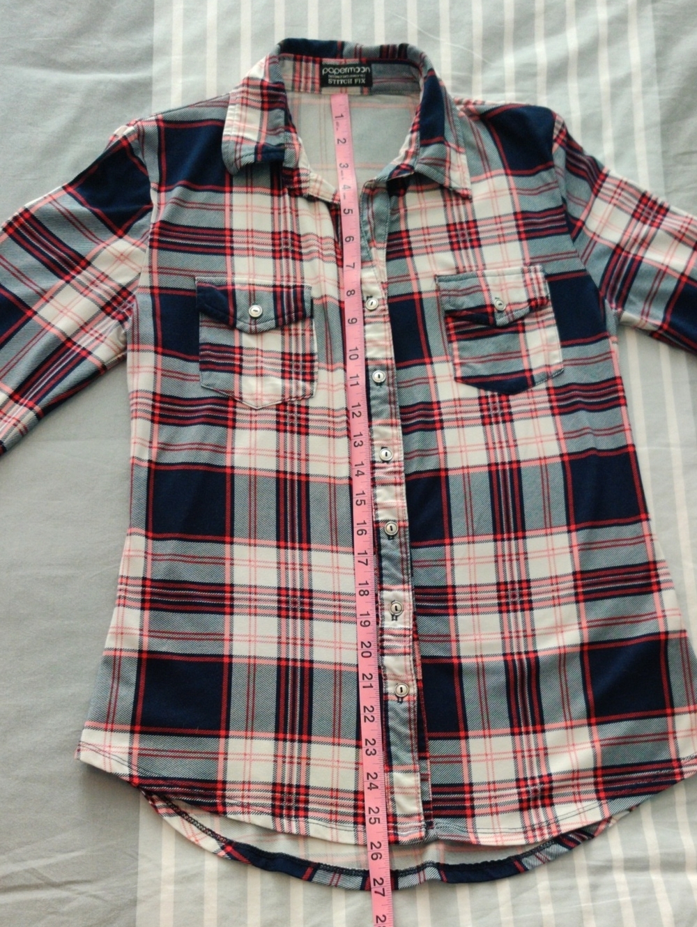 Papermoon Navy, White & Red Plaid Button-Down Shirt